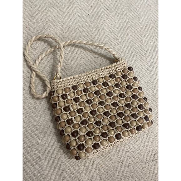 Vintage Macrame Woven Beaded Shoulder Bag Medium Festival - Picture 4 of 10